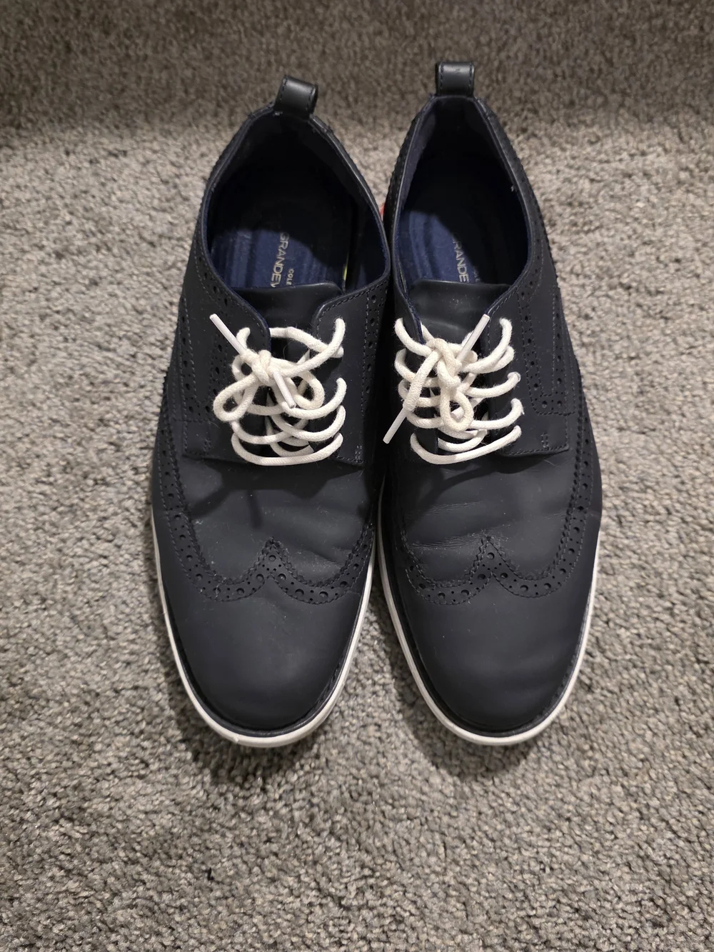 Cole Haan Navy Wingtip Derby Sneakers with White Laces